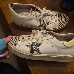 Golden Goose White and Zebra Print Sneakers